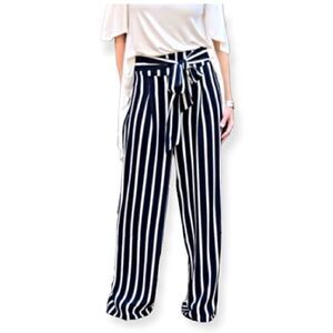 NEW LOOK NAVY BLUE BELTED WIDE LEG PALAZZO PANTS NAVY BLUE WHITE STRIPES LARGE